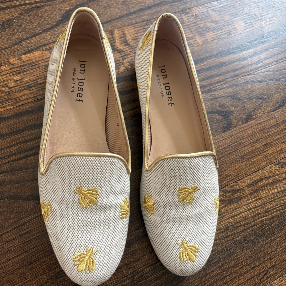 Jon Josef White and Gold Embroidered Bee Loafers - Picture 2 of 9